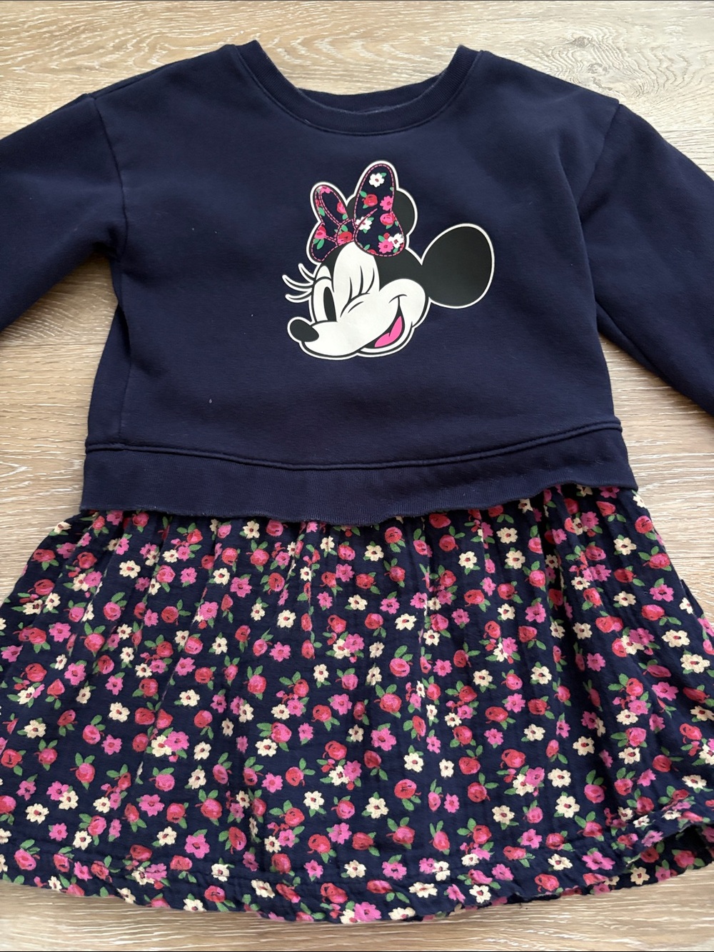 GAP Navy Minnie Mouse Floral Dress with Pink Accents